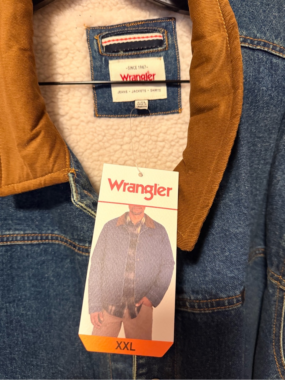 Wrangler Blue Denim Jacket with Brown Corduroy Collar